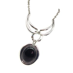 Silver Statement Bib Necklace Black Stone Pendant